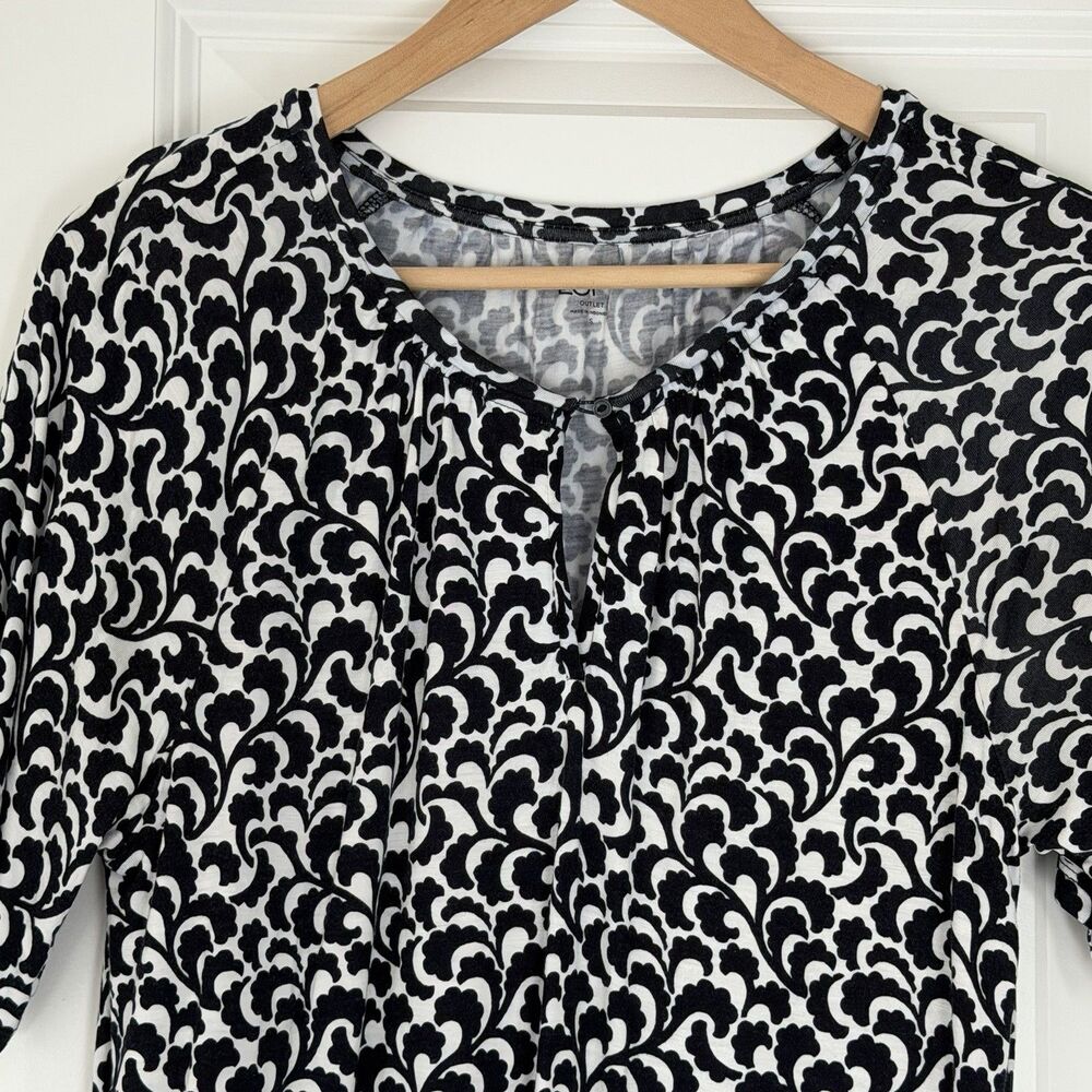 Loft Outlet Women's Black & White Floral Peasant Short Sleeve Blouse Top -Size S